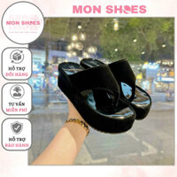Dép Xuồng Xỏ Ngón Màu Đen 6cm Chất Đế Nhẹ Dễ Mang Dép Kẹp Nữ Đế Cao 6p Monshoes MS46