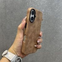 Desert Gold Retro Crazy Horse Leather Nút khung kim loại từ tính, Thích hợp cho iPhone 12 13 14 15 16 Promax Vỏ điện thoại 16plus Vỏ bảo vệ chống rơi