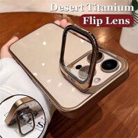 Desert Titanium Flip Lens Bracket Ốp Điện Thoại Cho IPhone 16 Pro Max 12 13 14 15 Pro Max Vỏ Trong Suốt Bảo Vệ Camera