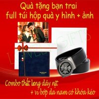 Design 2024 Quà tặng nam giới full túi hộp + thiệp + hỗ trợ in ảnh Combo thắt lưng dây nịt + ví bóp nam khóa kéo loại 1