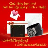 Design 2025 Quà tặng bạn trai full túi hộp + thiệp + hỗ trợ in ảnh Combo thắt lưng dây nịt+ví bóp nam khoá kéo loại 1