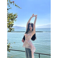 Design Sense Summer Slimming Beautiful Halter2024French Floral Top Exclusive Sweet Tea Early Spring New Waist-Tight 6KUH