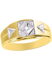 Designer Style Mens Ring with Genuine Diamonds Set in Sterling Silver or 14K Yellow Gold Plated Silver .925