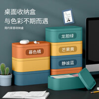 Desktop Sundries Storage Box with Lid Plastic Stationery Organizer Box Household Storage Bin Dormitory Cosmetics Storage Basket HBCI