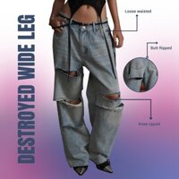 Destroyed Wide Leg Jeans -  Quần jean thụng ống suông xé rách