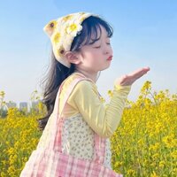 Dệt Kim Tay Trẻ Em Đầu Mùa Xuân Phong Cách Kỳ Nghỉ Tam Giác Khăn Cho Bé Gái Kẹp Tóc Màu Trơn Bé Gái Băng Đô Quấn Tóc Mũ Đội Đầu #TJ0320#