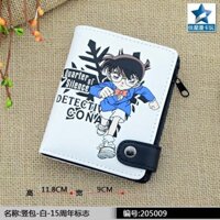 ✚❉✒Detective Conan Ví Màu Trắng PU Ví Anime Ví Đựng Tiền Xu Có Khóa Kéo