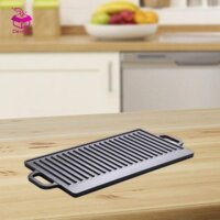 Devoko Cast Grill Pan Ngoài Trời BBQ Griddle Griddle Grill Plate Chống Dính Hình Chữ Nhật Sọc Skillet Cho Dã Ngoại Nướng Bánh