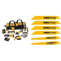 DEWALT 20V MAX Cordless Drill Combo Kit, 10-Tool (DCK1020D2) & Reciprocating Saw Blades, Metal/Wood Cutting Set, 6-Piece (DW4856),Metallic