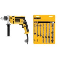 DEWALT DWE5010 1/2-Inch Single Speed Hammer Drill with DEWALT DW5207 7-Piece Premium Percussion Masonry Drill Bit Set