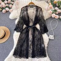 D.g Áo len Cardigan ren dài gạc dài phong cách mỏng