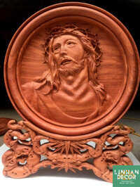 DGTT 03 Đĩa gỗ trang trí chúa jesus bằng gỗ hương đường kính đĩa 40cm dày 4 cm