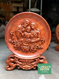 DGTT 06 Đĩa gỗ trang trí gia đình chúa jesus bằng gỗ hương đường kính đĩa 40cm dày 4cm