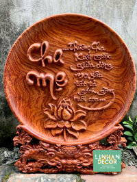 DGTT 08 Đĩa gỗ trang trí cha mẹ bằng gỗ hương đường kính đĩa 40cm dày 4cm