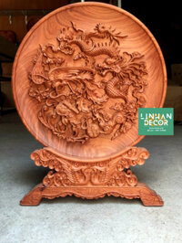DGTT 13 Đĩa gỗ trang trí tứ linh bằng gỗ hương đường kính đĩa 40cm dày 4cm