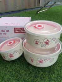【DHAHDG】 Bộ 3 Thố Sứ Có Nắp Silicon Cao Cấp - Chịu Nhiệt Cao, Đảm Bảo Vệ Sinh Cho Thực Phẩm. Floren
