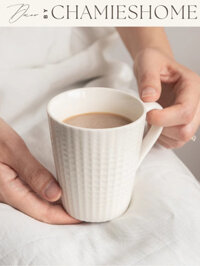 【DHAHDG】 Bộ 4 Cốc Sứ Vân Vuông Chamies, Tách Gốm Caffee Màu Trắng Có Quai Dung Tích 300ml
