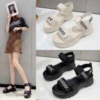 (đi tăng size) Sandal học sinh caro  quai ngang chất dù họa tiết caro sandal học sinh đế cao quai dán tiện lợi phối caro