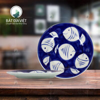 Đĩa 2 lá phi 30 men xanh cá trắng Bát Tràng Rộng 30cm x Cao 3cm