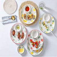 Đĩa Ăn Bằng Sứ Tròn Kèm Khay Nước Chấm 9 Inch