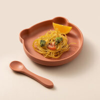 Đĩa ăn cho bé, cốc hút silicone, ăn độc lập, bộ đồ ăn hình gấu chống rơi đa năng, bát đựng thức ăn,