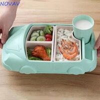 Đĩa ăn hình ô tô NOVAVIBE, ngăn đĩa ăn trưa cho trẻ em bằng sợi tre, Bộ đồ ăn kèm cốc Khay đựng thức ăn có thể tháo rời cho trẻ em