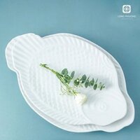 Đĩa cá hồng Long Phương sứ trắng cao cấp