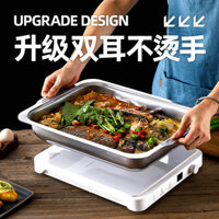 Đĩa cá nướng bằng thép không gỉ có nắp, đĩa cá nướng cho sử dụng tại nhà, đặc biệt cho bếp từ, đĩa hải sản thương mại, lò nướng cá