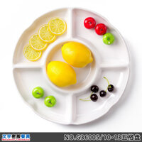 Đĩa chia melamine nhà hàng gia đình, đĩa nhựa trắng nhiều ngăn, đĩa năm ngăn đựng kẹo, đồ ăn nhẹ, trái cây, hạt dưa, bán buôn