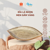 Đĩa Chiếc Lá Nhọn Men Gấm Vàng - Đĩa Chiếc Lá Men hỏa biến - Gốm sứ cao cấp Bát Tràng