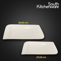 Dĩa chữ nhật 27x18cm, 33x23cm Anh Vũ Lys Trắng Ngà sứ tráng men cao cấp Minh Long