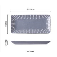 Dĩa dài Bắc Âu cổ điển hình CHỮ NHẬT họa tiết vẽ sọc tráng men cao cấp màu xám trắng 25,3x12x3,5cm