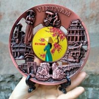 Đĩa đồng đúc thủng chưng bày kệ tủ lưu niệm hình ảnh Việt Nam - quà tặng lưu niệm( MAGET việt nam)