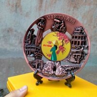 Đĩa đồng đúc thủng chưng bày kệ tủ lưu niệm hình ảnh Việt Nam - quà tặng lưu niệm