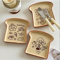 Đĩa đựng bánh hình lát bánh sandwich bằng gốm sứ dễ thương thích hợp decor trang trí bàn ăn và nhà bếp