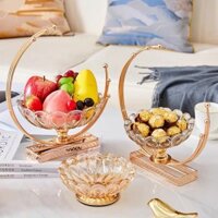 Đĩa Đựng Bánh Kẹo Hoa Quả Vầng Trăng Bằng Thủy Tinh Khung Mạ Vàng Sang Trọng Hàng Loại 1