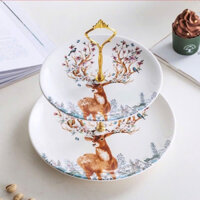 Đĩa đựng bánh kẹo sứ 2 tầng, Đĩa quả 2 tầng đựng bánh kẹo hoa quả