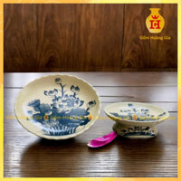 Đĩa đựng hoa quả thờ cúng men rạn vẽ hoa sen gốm Bát Tràng, mâm ngũ quả thờ cúng cao cấp