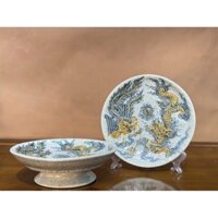 Đĩa Đựng Hoa Quả,Đồ Thờ Cúng,Mâm Bồng Men Rạn Vẽ Hoa Sen Gốm Sứ Bát Tràng_Hàng nghệ Nhân