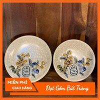Đĩa đựng quả cau lá trầu - đĩa đựng trầu cau thờ cúng men rạn đắp nổi Bát Tràng