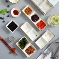 Đĩa Gia Vị Nước Sốt Nhúng Đĩa Đĩa Đĩa Thực Phẩm Ăn Nhẹ Chia Bát Dụng Cụ Nhà Bếp Khay Bát Nhỏ Hàn Quốc / Đĩa Gốm Hình Chữ Nhật Hai Lưới Một Lưới Hai Lưới