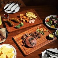 Đĩa gỗ nguyên khối ALARION, Khay bít tết vuông mịn, Thớt Gỗ dày Tấm Pizza bền Nhà hàng