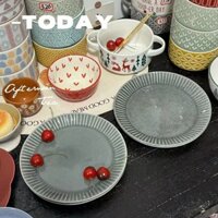 Đĩa gốm Nhật Bản Retro Đĩa thực phẩm phương Tây Bộ đồ ăn gia dụng Đĩa đĩa lớn Sáng tạo Đĩa sâu độc đáo