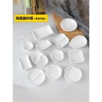 Đĩa hương vị gốm tròn phong cách Nhật Bản, đĩa chấm nước nóng hình chữ nhật, nước tương, gia vị, giấm, đĩa ăn nhẹ, ngăn chia tinh tế, đĩa chấm nước