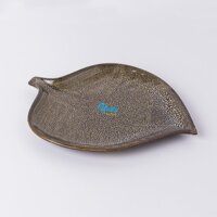 Đĩa Lá Xoaì Men Gấm Vàng 2 Size - Khay Lá Xoài Men Hỏa Biến - Gốm Sứ Cao Cấp Bát Tràng - S2 Dài 22cm x rộng