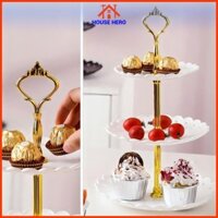 Đĩa Nhựa 3 Tầng Đựng Bánh Kẹo Hoa Qủa Trang Trí Bàn Tiệc, Tết