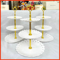 Đĩa Nhựa 3 Tầng Đựng Bánh Kẹo Hoa Qủa Trang Trí Bàn Tiệc, Tết