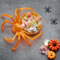 Đĩa nhựa giỏ đựng đựng kẹo Trick or Treat Halloween hình con nhện nhiều màu, giỏ kẹo Candy Bow lễ hội ma bày bàn ti
