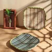 Đĩa nhựa phíp giả mây đan tre vuông size 8inch