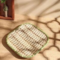 Đĩa nhựa phíp giả mây đan tre vuông size 12inch